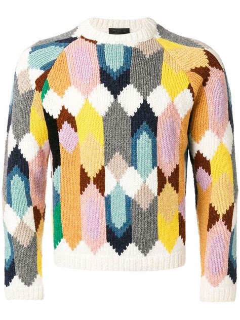 prada geometric-intarsia wool sweater|Prada Sweaters for Women .